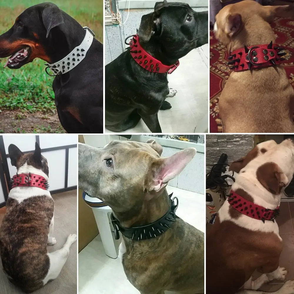 2" Wide Sharp Spiked Studded Leather Dog Collars Pitbull Bulldog Big Dog Collar Adjustable For Medium Large Dogs Boxer S M L XL