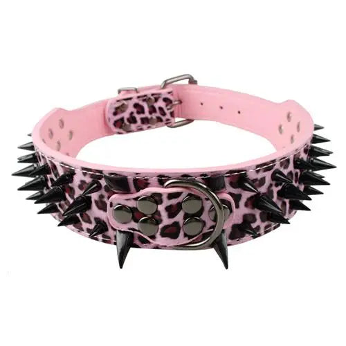 2" Wide Sharp Spiked Studded Leather Dog Collars Pitbull Bulldog Big Dog Collar Adjustable For Medium Large Dogs Boxer S M L XL