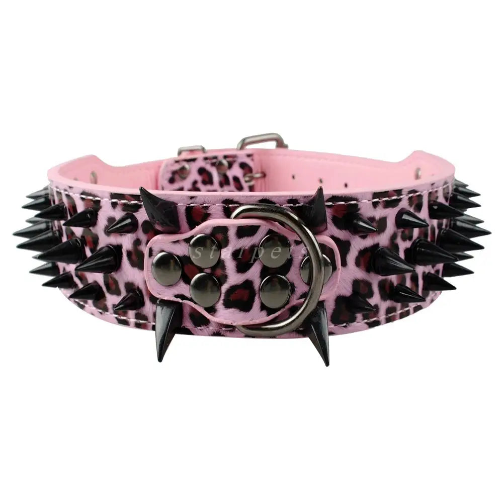 2" Wide Sharp Spiked Studded Leather Dog Collars Pitbull Bulldog Big Dog Collar Adjustable For Medium Large Dogs Boxer S M L XL
