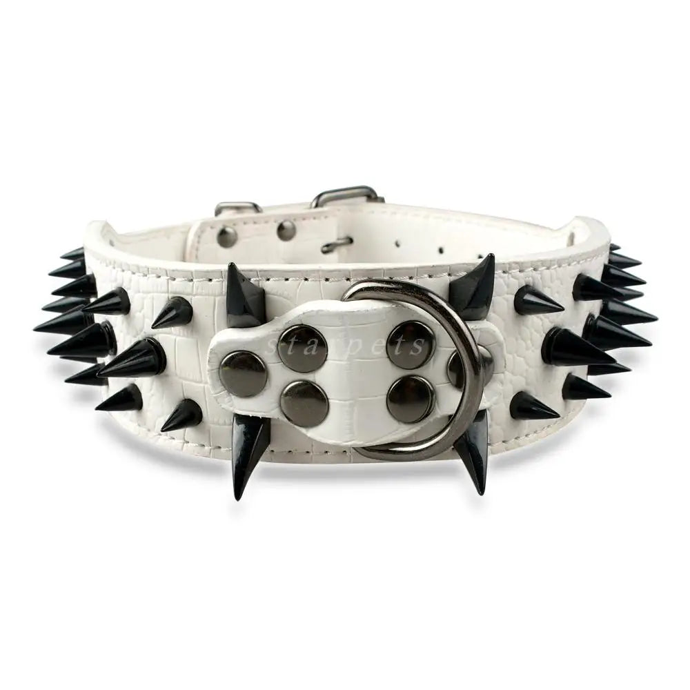 2" Wide Sharp Spiked Studded Leather Dog Collars Pitbull Bulldog Big Dog Collar Adjustable For Medium Large Dogs Boxer S M L XL
