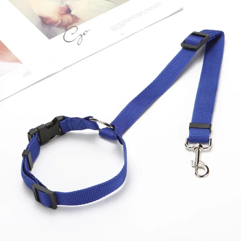 Solid Color Two-in-One Pet Car Seat Belt and Leash – Adjustable Nylon Safety Harness for Dogs, Backseat Pet Accessories