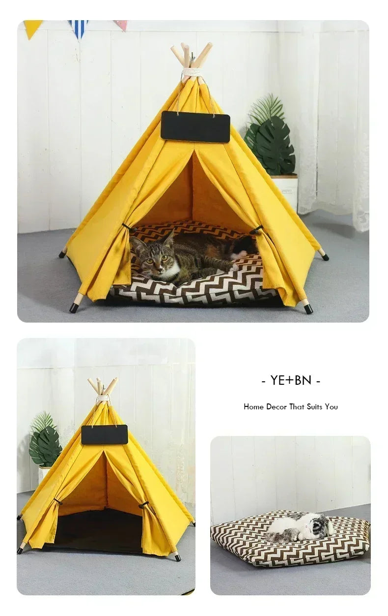 Pet Teepee – Cozy Stylish Portable Tent with Cushion & Blackboard. Removable & Washable Dog & Cat House