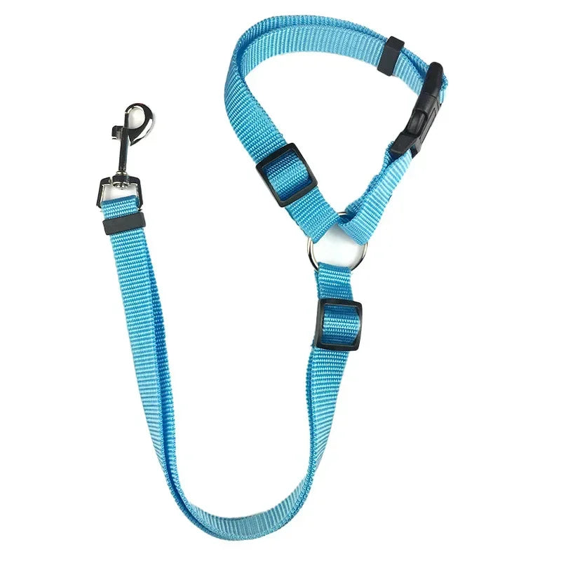 Solid Color Two-in-One Pet Car Seat Belt and Leash – Adjustable Nylon Safety Harness for Dogs, Backseat Pet Accessories