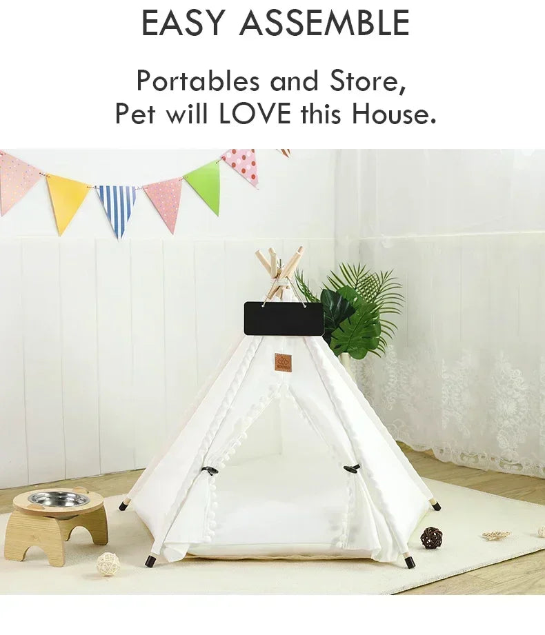 Pet Teepee – Cozy Stylish Portable Tent with Cushion & Blackboard. Removable & Washable Dog & Cat House