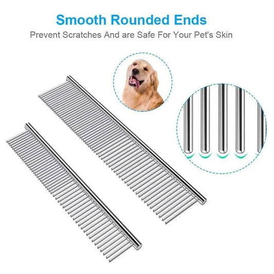 Pet Dematting Comb – Stainless Steel Pet Grooming Comb for Dogs and Cats, Gently Removes Loose Undercoat and Fleas