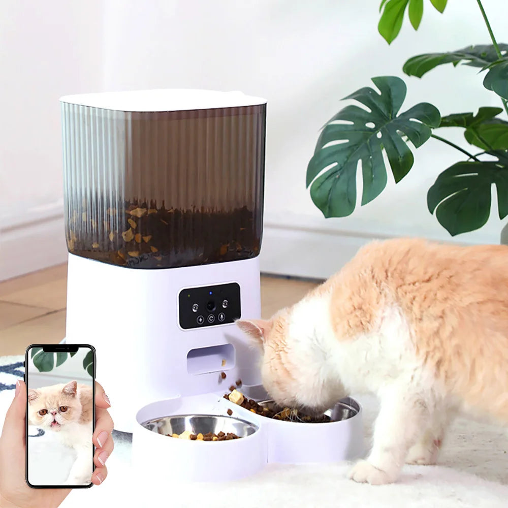 5L Dual-Bowl Automatic Cat Feeder with Camera & Voice Recorder – Smart Dry Food Dispenser