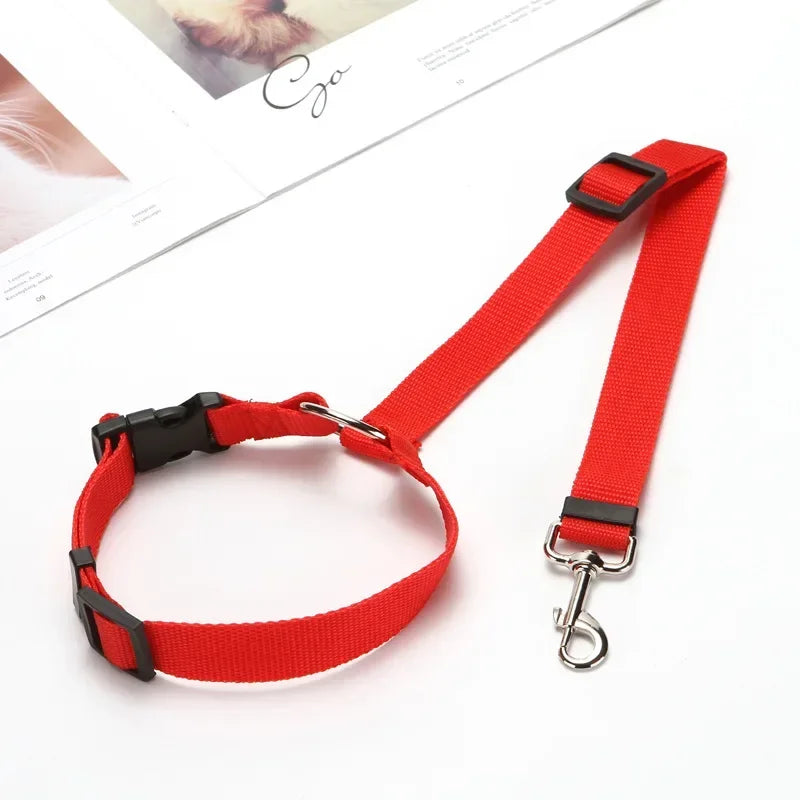 Solid Color Two-in-One Pet Car Seat Belt and Leash – Adjustable Nylon Safety Harness for Dogs, Backseat Pet Accessories