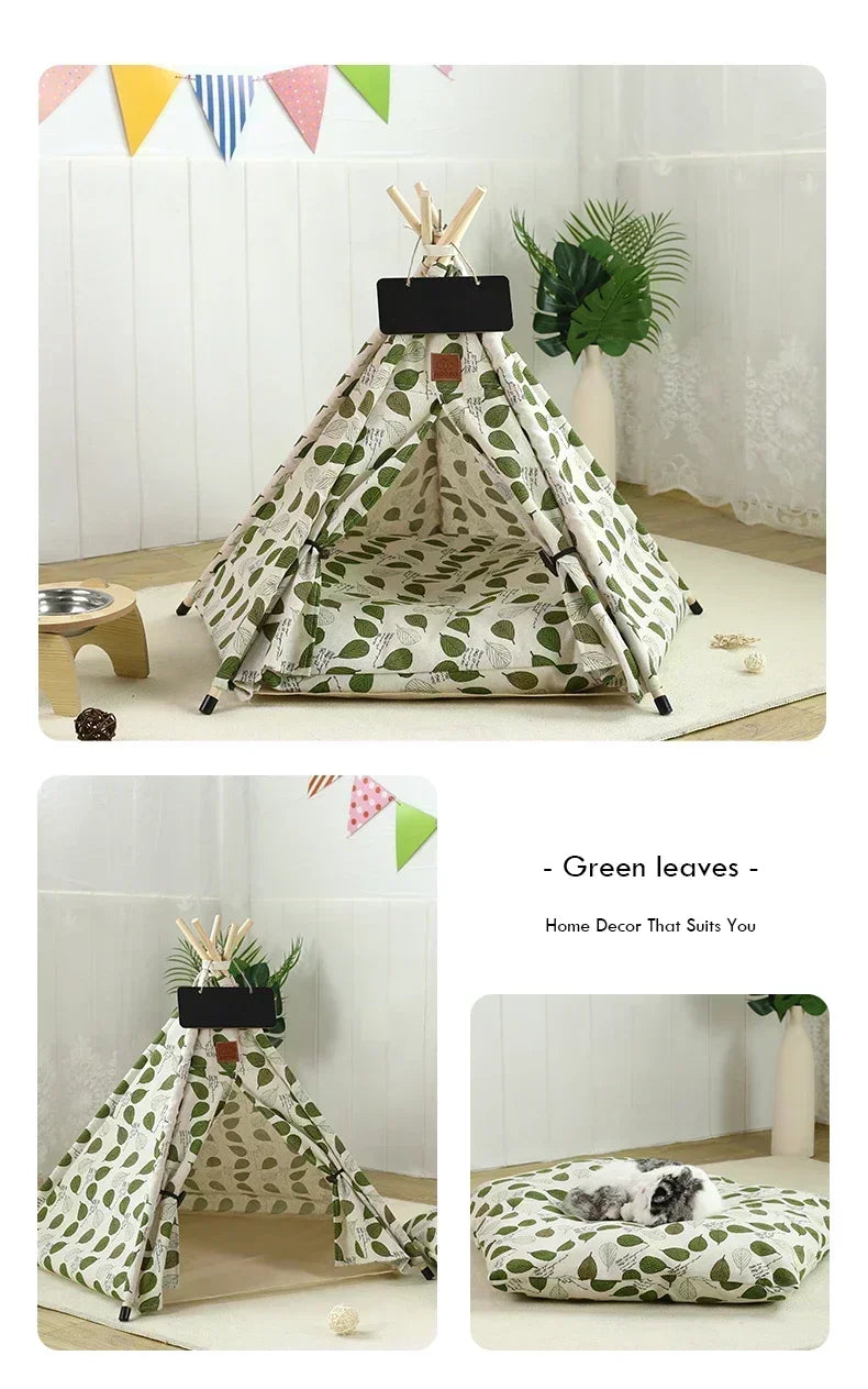 Pet Teepee – Cozy Stylish Portable Tent with Cushion & Blackboard. Removable & Washable Dog & Cat House