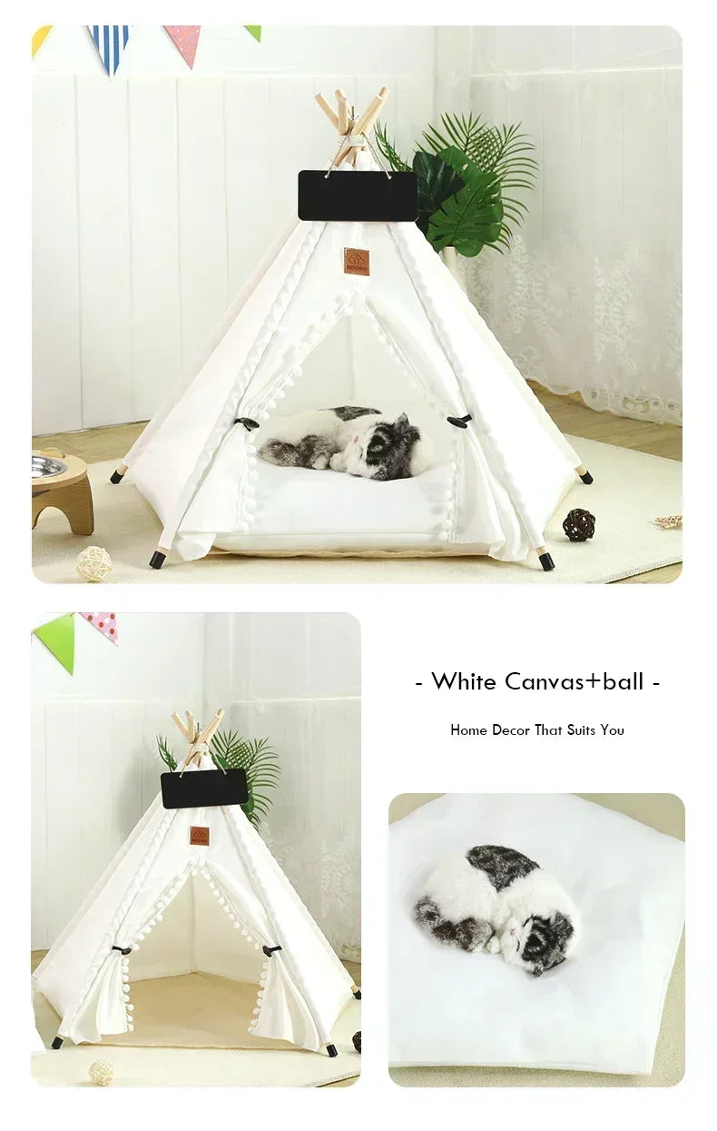 Pet Teepee – Cozy Stylish Portable Tent with Cushion & Blackboard. Removable & Washable Dog & Cat House