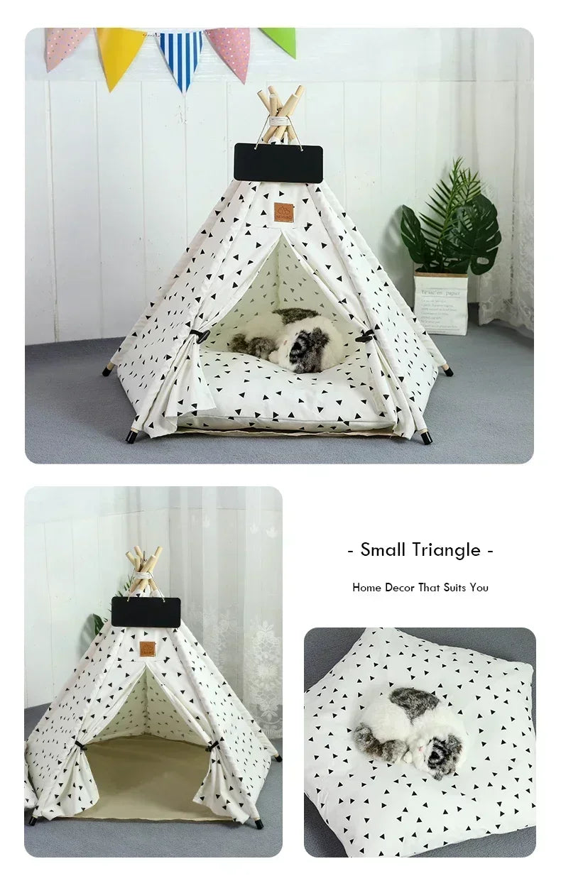 Pet Teepee – Cozy Stylish Portable Tent with Cushion & Blackboard. Removable & Washable Dog & Cat House