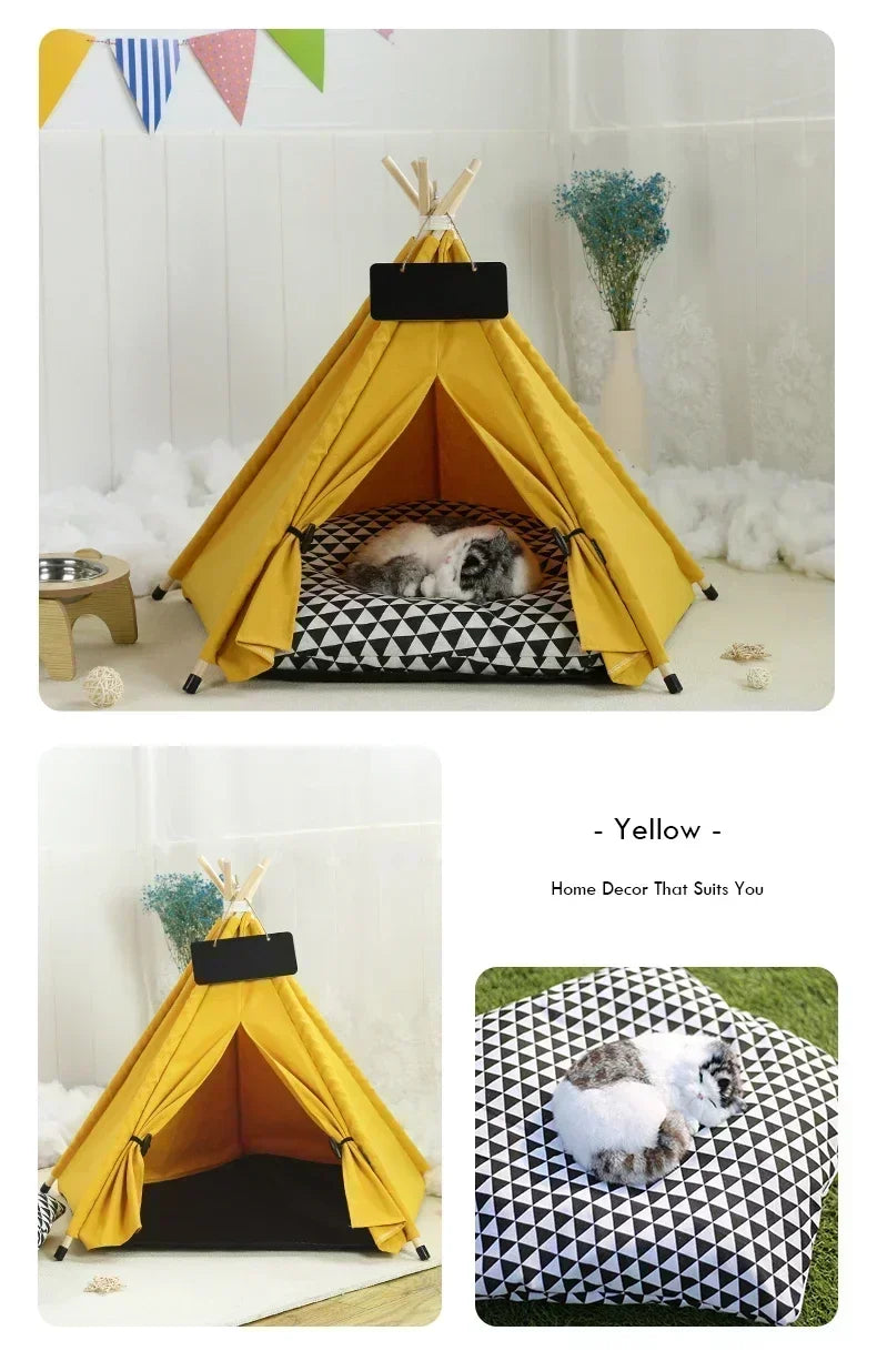 Pet Teepee – Cozy Stylish Portable Tent with Cushion & Blackboard. Removable & Washable Dog & Cat House