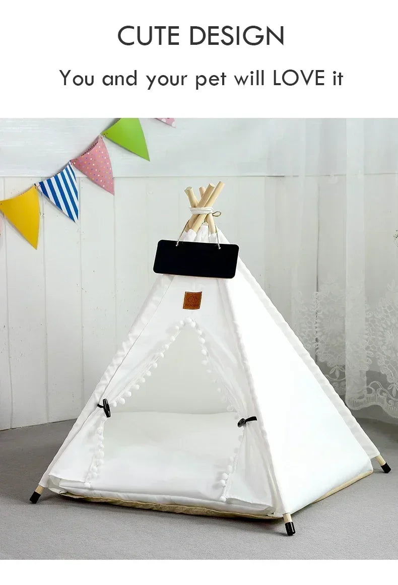 Pet Teepee – Cozy Stylish Portable Tent with Cushion & Blackboard. Removable & Washable Dog & Cat House