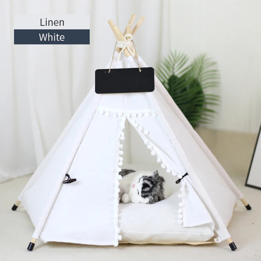 Pet Teepee – Cozy Stylish Portable Tent with Cushion & Blackboard. Removable & Washable Dog & Cat House