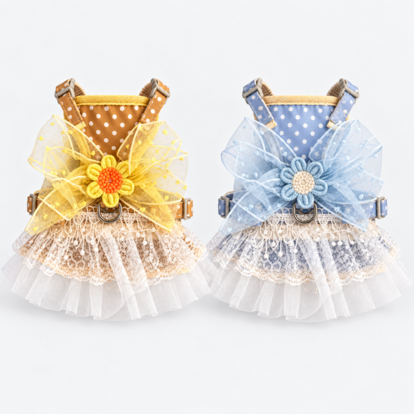 Harnais robe fleurie – Élégance & promenade
